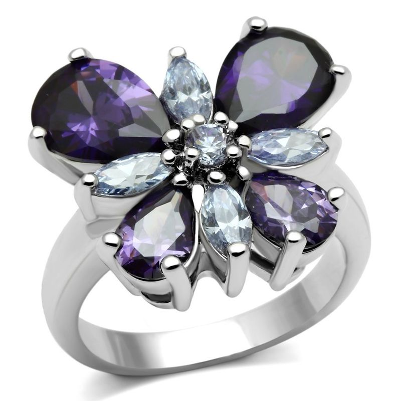3W254 - Rhodium Brass Ring with AAA Grade CZ in Multi Color_voghion.com