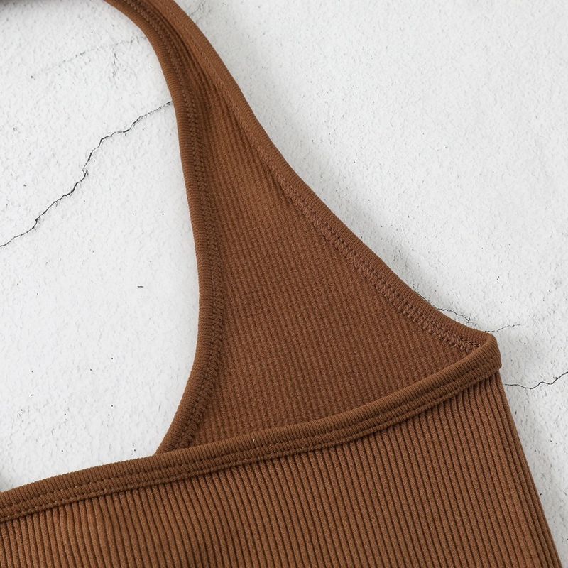 Neckholder-Body-Shaping-Unterwäsche für Fitness und Yoga, V-Ausschnitt, rückenfreies Camisole, gerippt, Bonbonfarbe_voghion.com