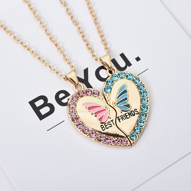 Collana a forma di cuore con farfalla, amore e amicizia, personalità femminile, temperamento, diamante colorato a forma di cuore_voghion.com