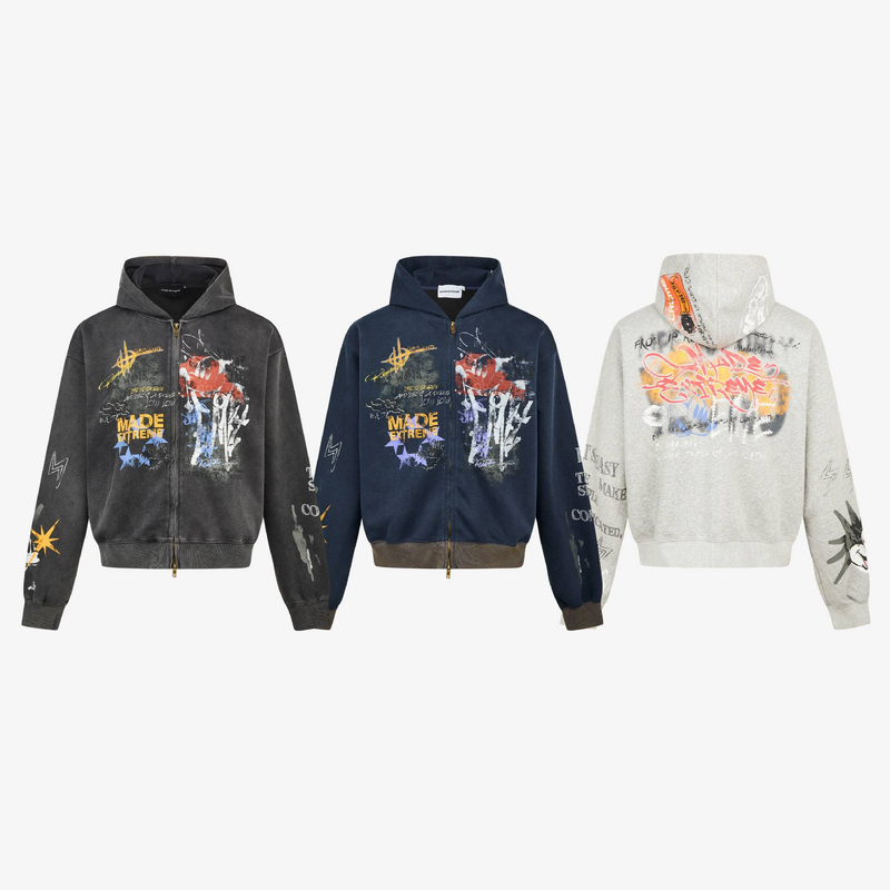Men's Clothing high street graffiti print hooded sweatshirt men's hip hop trendy couple hoodie jacket_voghion.com