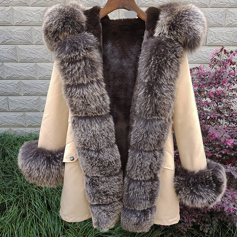 Abbigliamento da donna Cappotto di pelliccia con colletto di pelliccia staccabile, cappotto sottile di media lunghezza per le donne_voghion.com