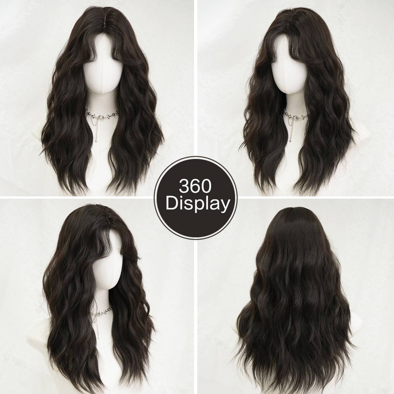 Parrucca da donna con copricapo completo, colore tè nero, lunga, in lana, naturale, soffice, di alta qualità_voghion.com