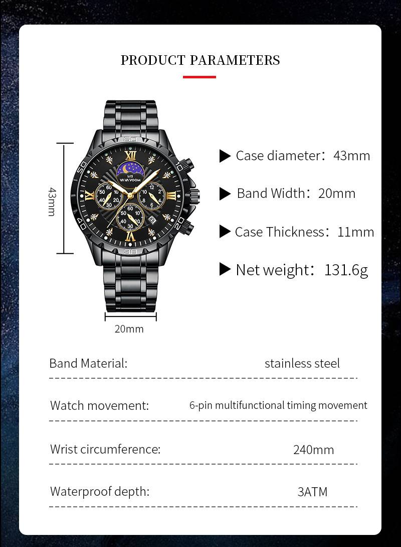 VA VA VOOM Herrenuhr Wasserdicht Leuchtender Kalender Trendy Herren Quarzuhr_voghion.com