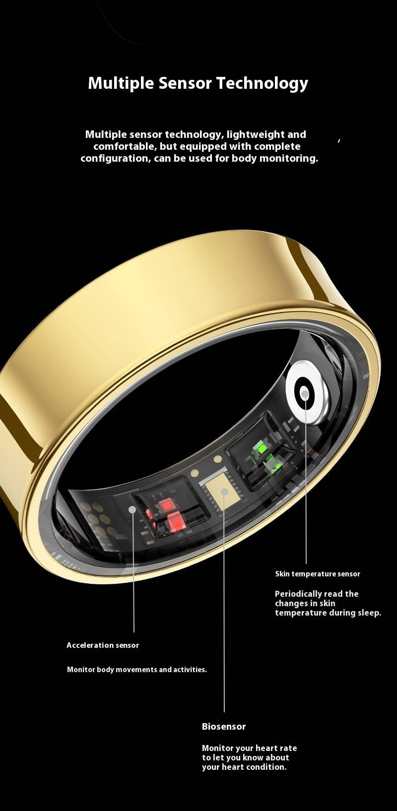 Smart Ring mit Herzfrequenz-/SpO2-/Schlaf-Tracking – Wasserdichter Fitness-Tracker und Schrittzähler mit Bluetooth-Kamerasteuerung und Ladeetui_voghion.com