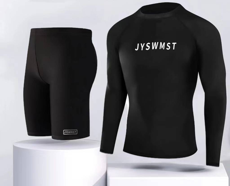Swimsuit For Men, Teenage Adult, Large-sized Double-layer Swimming Trunks, Short-sleeved Top, Men's Training Suit, Swimsuit_voghion.com