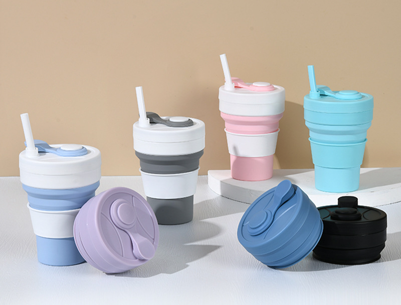 Faltbecher für Reisen im Freien, praktischer Strohhalm, faltbarer Wasserbecher aus Silikon_voghion.com