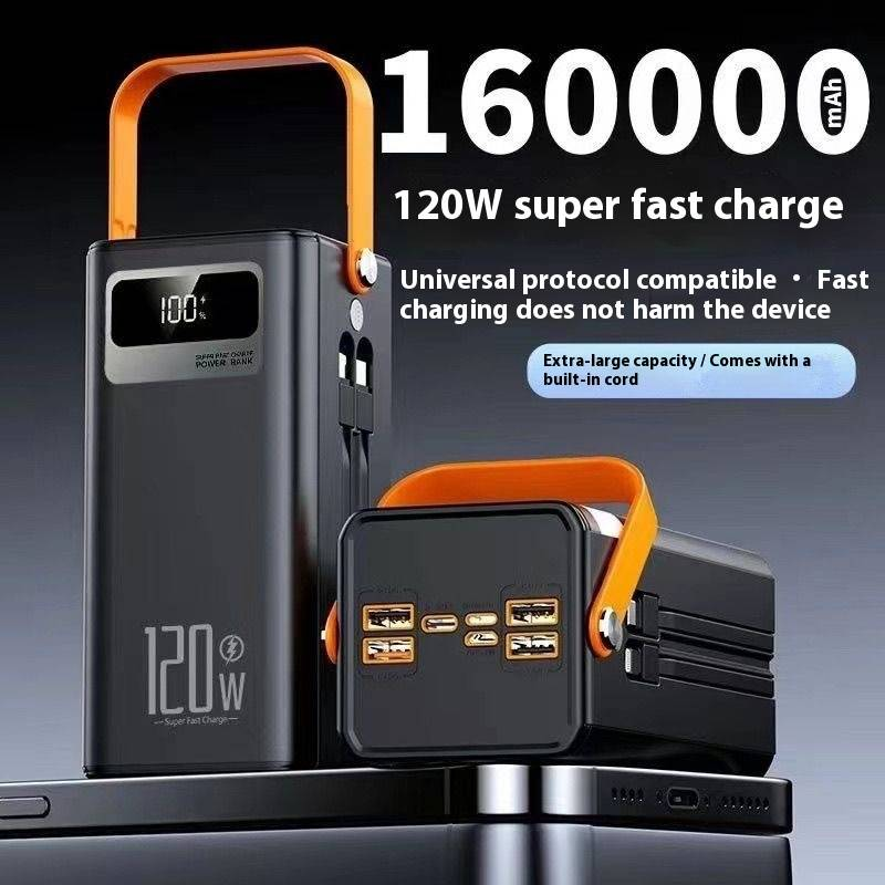 Banco de energía de alta velocidad de 100 000 mAh con cables integrados, cargador portátil para acampar al aire libre, viajar y transmitir en vivo._voghion.com