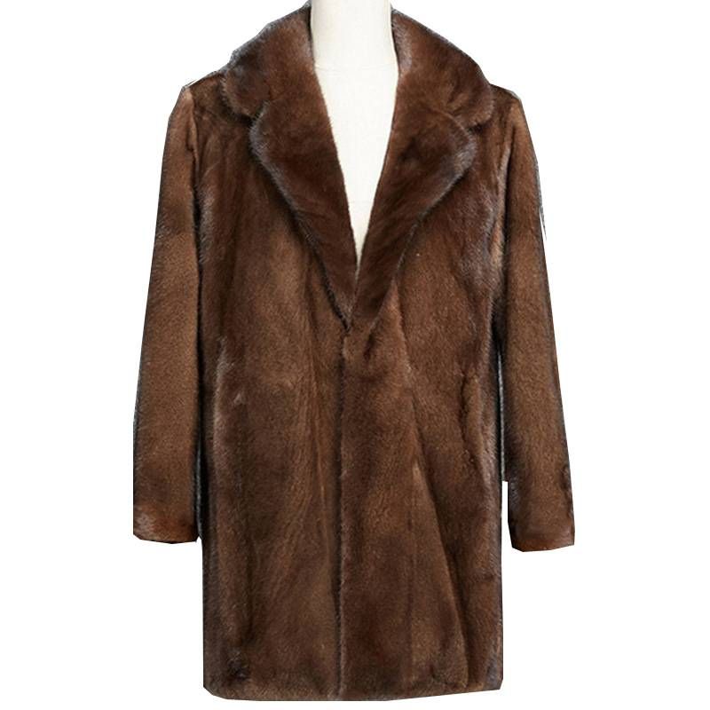 Luxuriöser Kunstnerzmantel für Herren – Langer Mantel mit schmaler Passform und Revers, formelle Wintergarderobe (erhältlich in 9 Größen, Dunkelbraun)_voghion.com