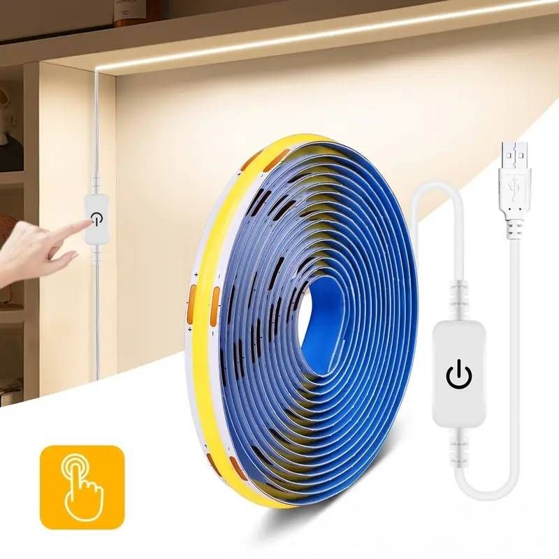 5V USB COB LED Strip Light With Touch Control, 252 LEDs/Meter, Adjustable Brightness For TV Backlight, Living Room & Bedroom Decoration_voghion.com