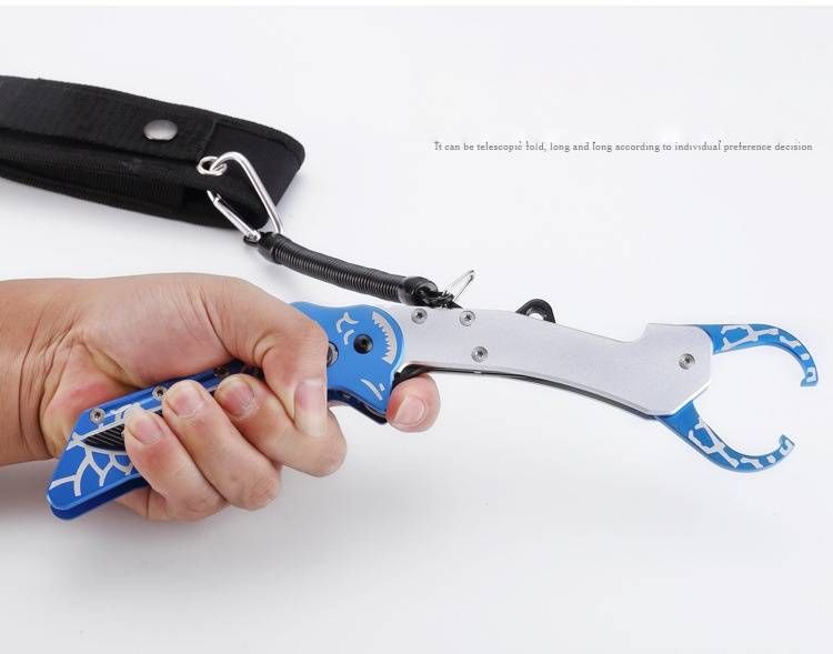 Pinze da pesca pieghevoli in alluminio aeronautico - Multi-utensile per il controllo delle catture, la rimozione dell'amo e la pesca all'aperto (modello KYQ, blu/nero/rosso)_voghion.com