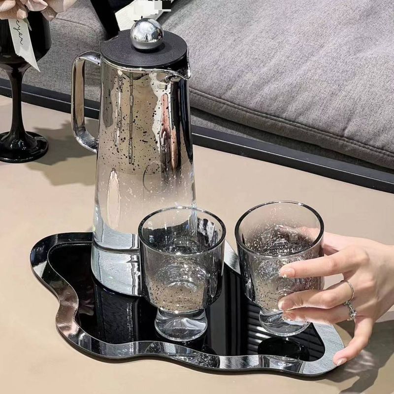 Galaxy Glass Drinkware Set – Elegant 1 Teapot & 4 Highball Cups, Heat-Resistant Black Starry Night Collection For Home & Gifting_voghion.com