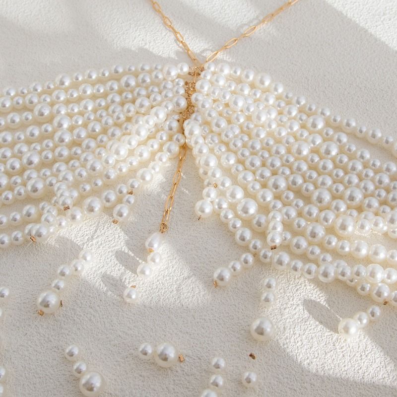 Catena per il petto con perline da bikini da spiaggia, catena per il corpo con frange di perle multistrato_voghion.com