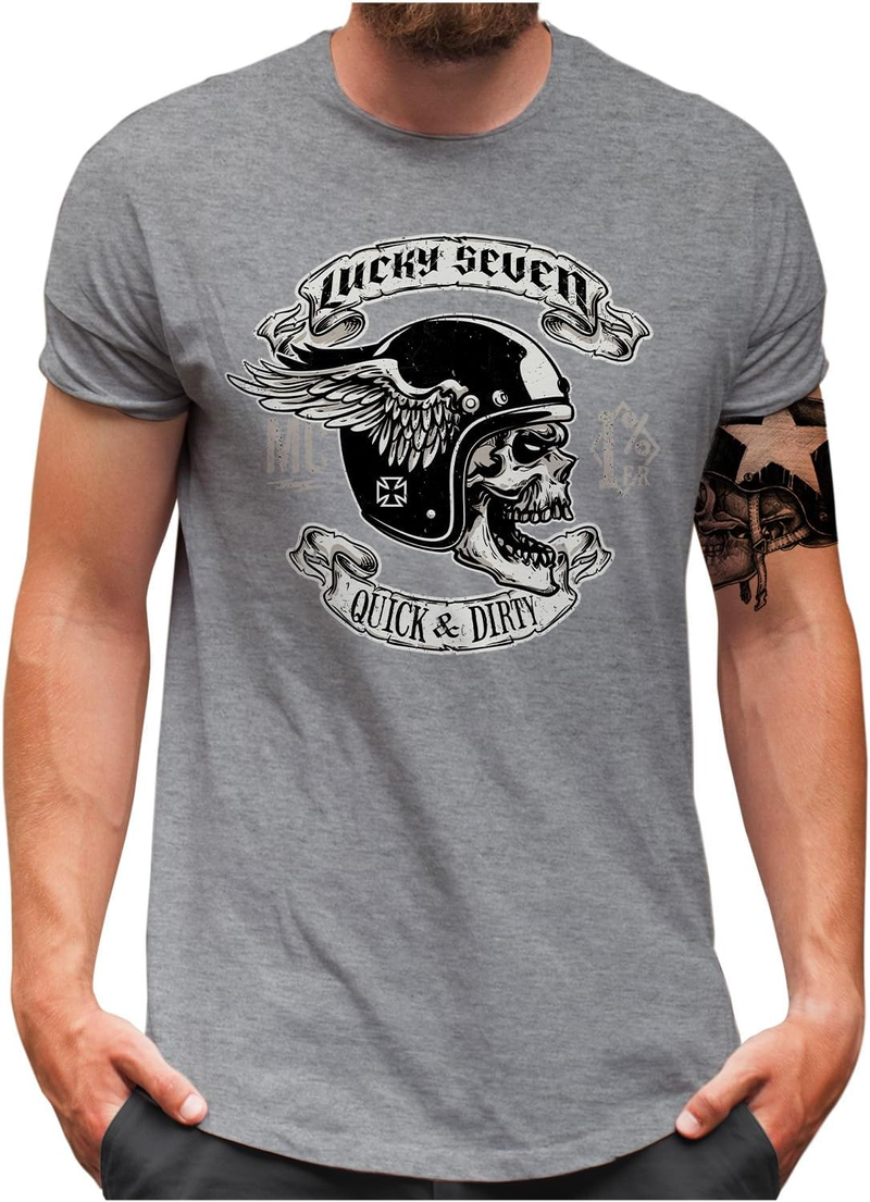 T Shirt Herren Motorcycle Biker Skull Oldschool Totenkopf Motorrad S XL_voghion.com