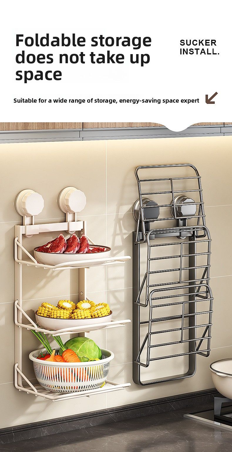 New Kitchen Suction Cup Household Multi-layer No-drill Prep Tool Wall-mounted Storage Rack_voghion.com