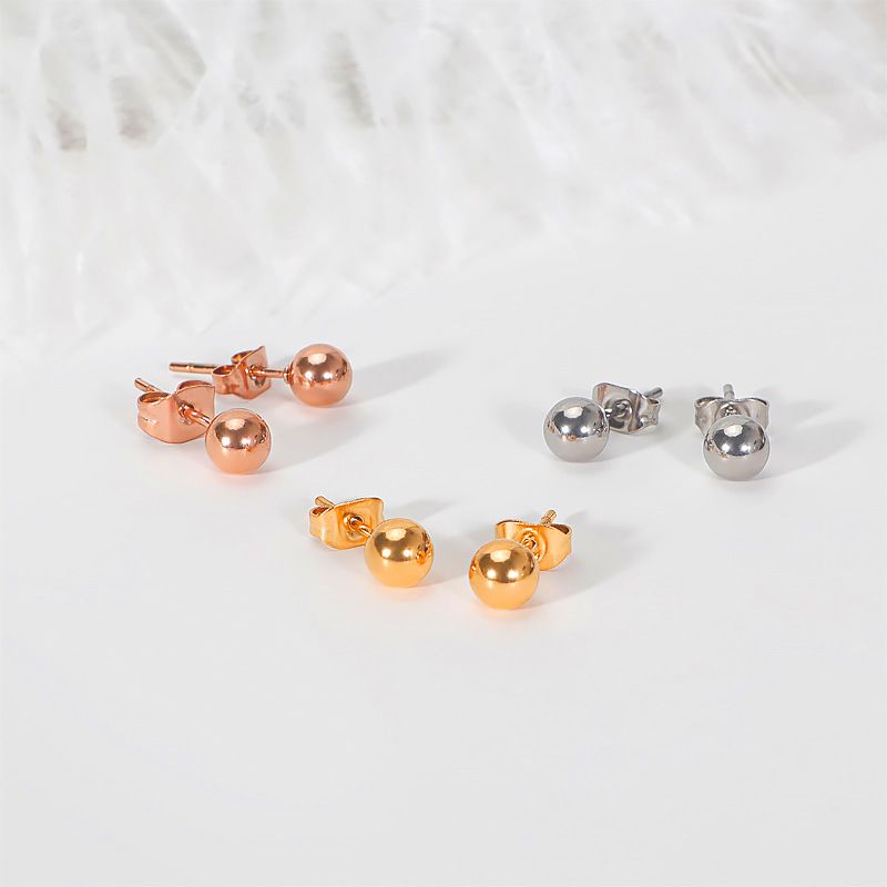 Live Streaming Elegant Mini Rose Plated Smooth Bead For Women Titanium Steel Small Gold Bean Earrings_voghion.com