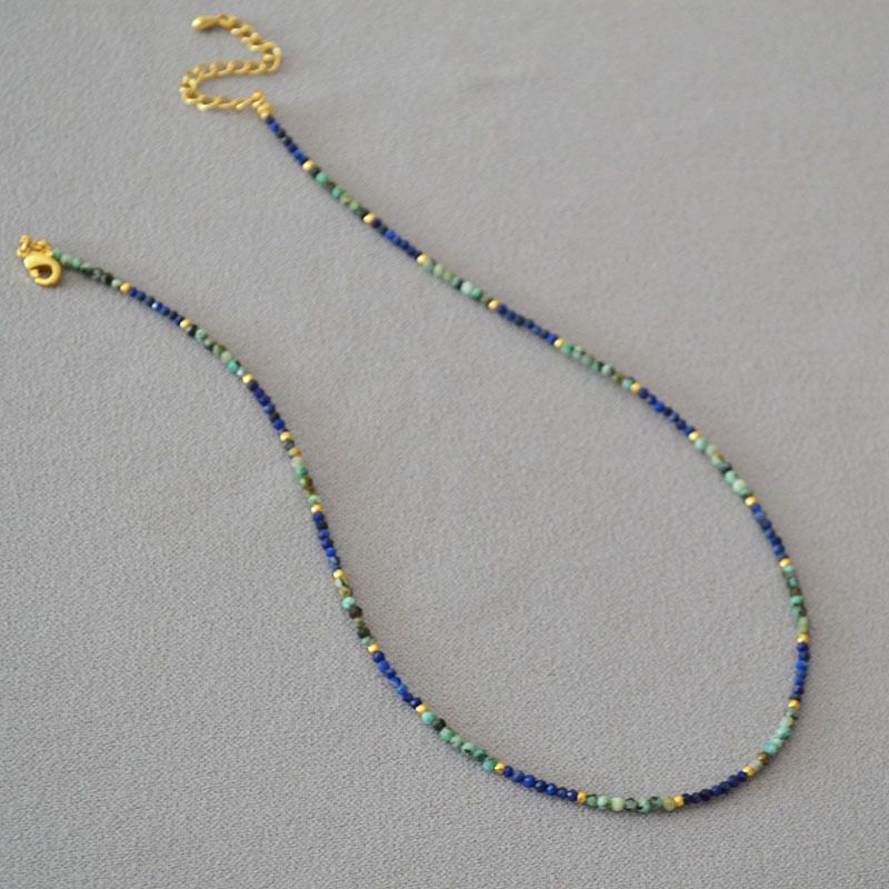 Collana di perline fatta a mano con design di nicchia francese - Turchese e lapislazzuli, catena per clavicola da donna semplice ed elegante_voghion.com