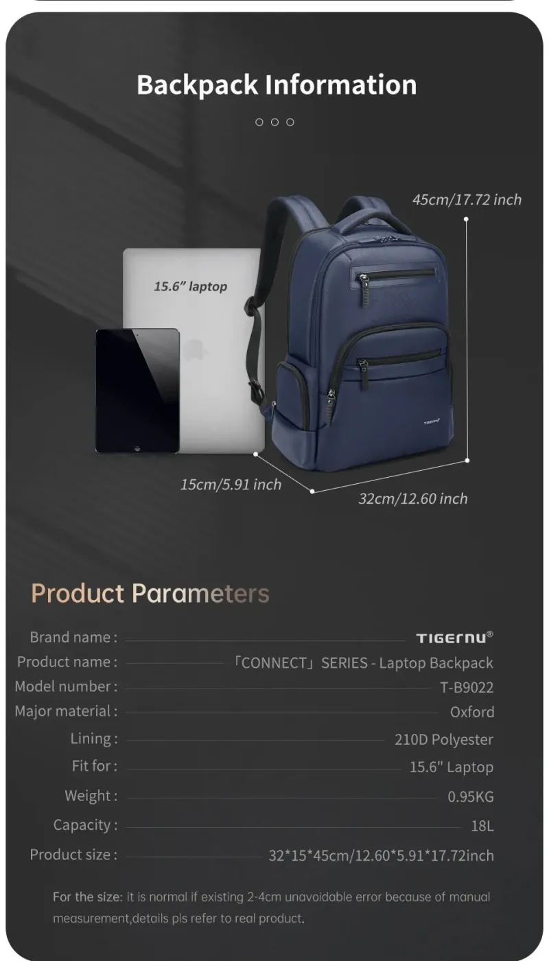 Tigernu Multifunktionaler Herren-Notebook-Reiserucksack mit Hängeaufhängung und Reißverschluss, Connection Serie 241122_voghion.com