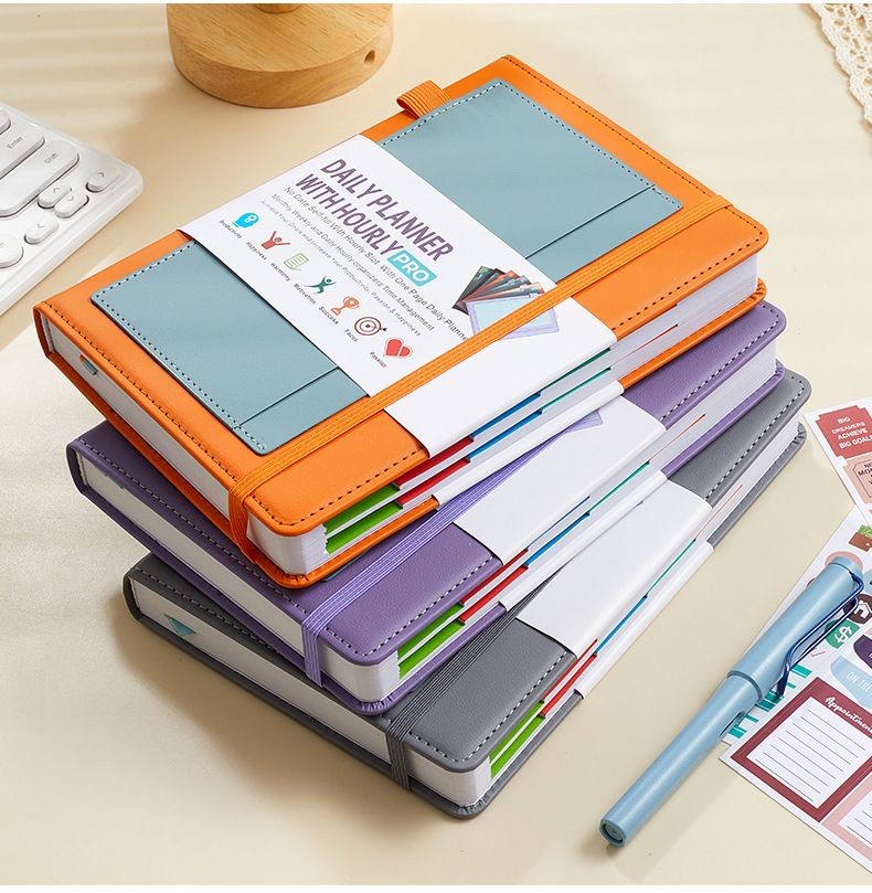 Undated Daily Planner Notebook With Elastic Band & Stickers – PU Leather Cover, 200 Sheets Of 80G High-Quality Paper_voghion.com