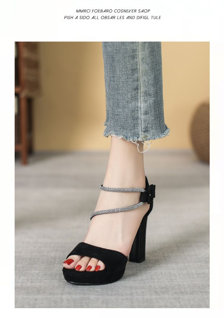 High heeled sandals, thick heels , sexy rhinestone waterproof platform fish mouth shoes_voghion.com