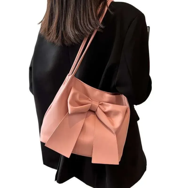 Niche Bow Tote mit großer Kapazität, tragbarer Pendler-Eimer, Schulter-/Achseltasche_voghion.com