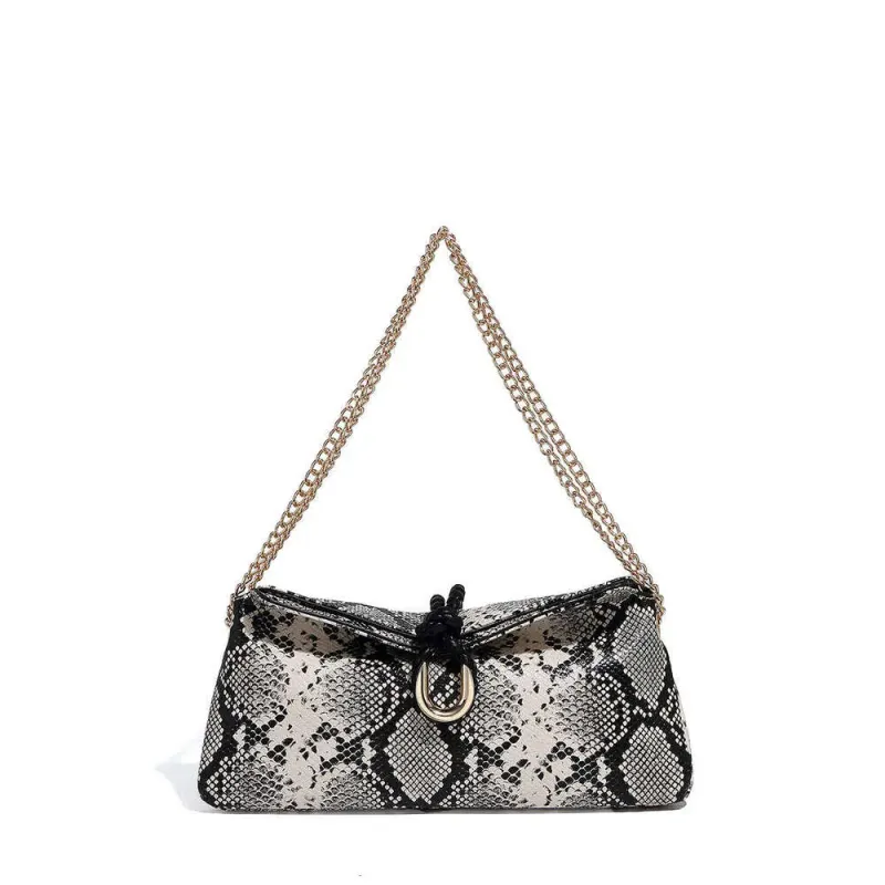 Neue modische Damentasche im Color-Block-Schlangenmuster mit Schulterriemen, vielseitiger Tragemöglichkeit und Kette, verstellbar über der Schulter, 2025_voghion.com