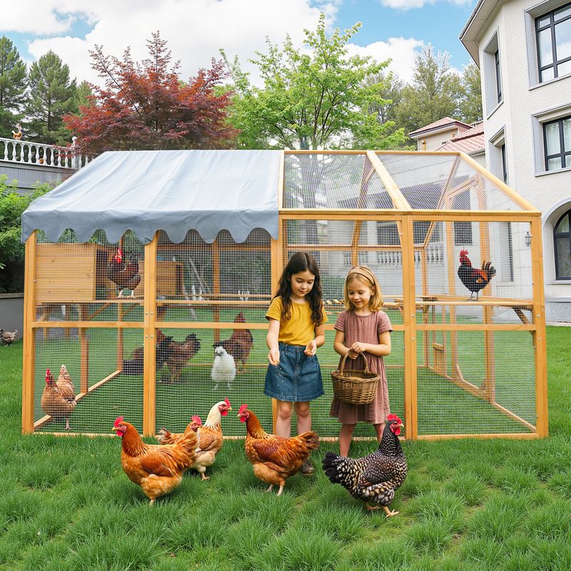 Outdoor Yellow Chicken Coop Enclosures 110" Large Kitten Playpen,Upgrade Waterproof Cover_voghion.com