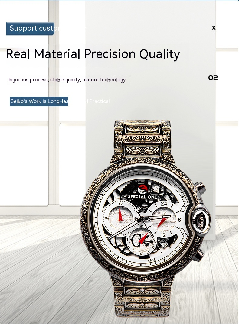 New Popular Men's Quartz Watch Sculpture Retro Multi Functional Timing Calendar Men's Watch Waterproof Watch_voghion.com
