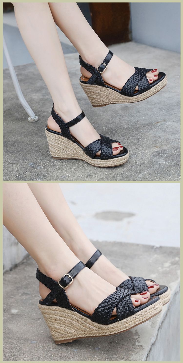ALM2024-2 Sommer 2024 Mode Damen gewebte Sandalen mit großem Hangabsatz Strandschuhe_voghion.com