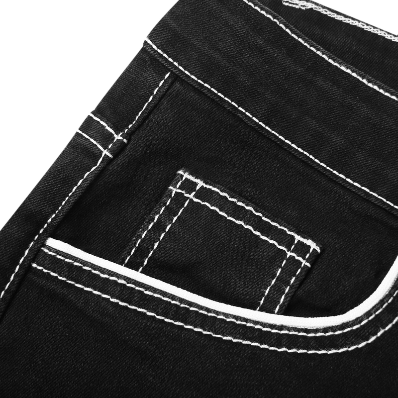 Männer Solide Stretch Gerade Jeans Männer Schnurrbart Effekt Taschen Denim Cargo Hosen Beiläufige Lose Pantalones Hombre Hosen_voghion.com