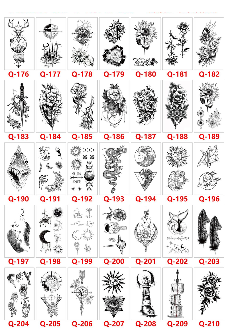Q 121-160 Μικρό σετ αυτοκόλλητων τατουάζ με φρέσκο, αδιάβροχο σχέδιο, οποιοσδήποτε συνδυασμός_voghion.com