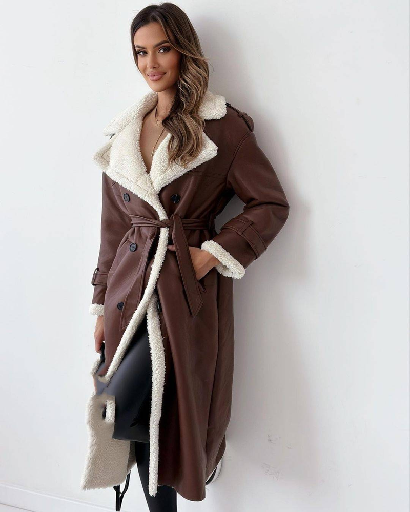 Women's Clothing new double wear stand collar lapel coat wear composite leather plush_voghion.com