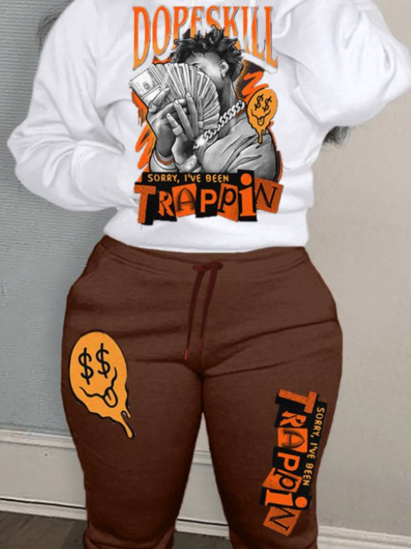 Plus Size Herfst & Winter Letter Print Color Block Hooded Sweatshirt Set Dagelijks Casual Lange Mouw Vrouwelijke Trainingspak Set_voghion.com
