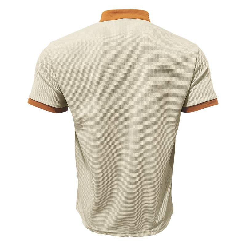 Waffle Herren Sommer Casual Tethered Henry Kurzarm Shorts Anzug_voghion.com