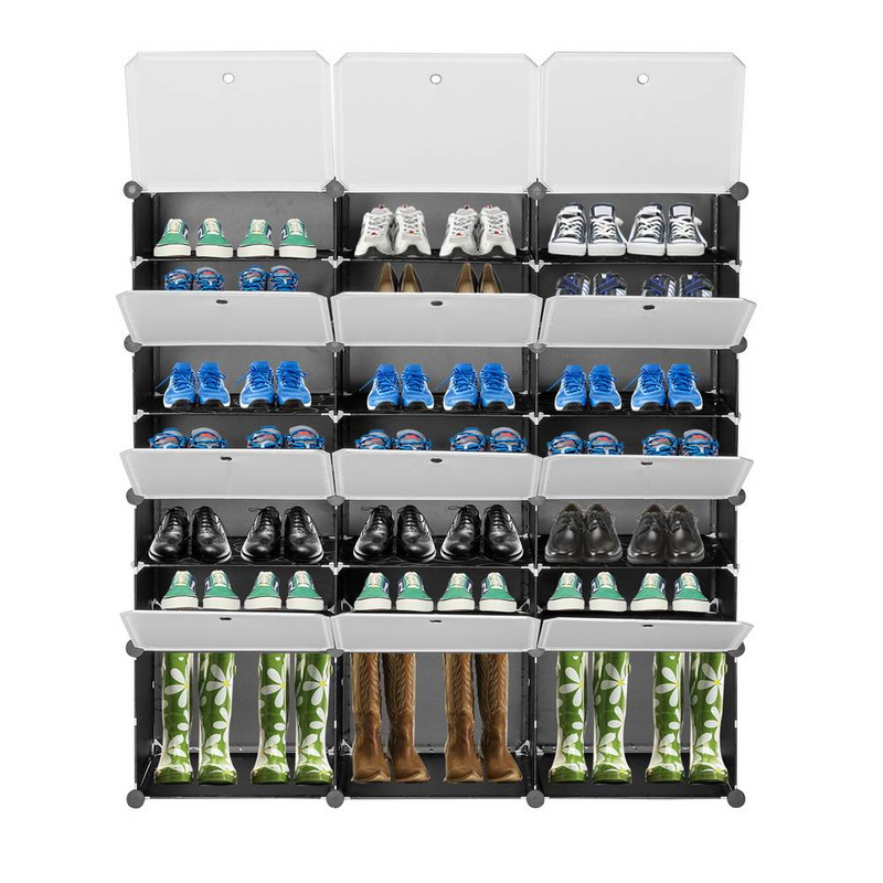 Tragbares Schuhregal mit 7 Ebenen, für 42 Paar Schuhe, Organizer, 21 Fächer, Turmregal, Lagerschrank, Ständer, erweiterbar, für Absätze, Stiefel, Hausschuhe, Schwarz_voghion.com