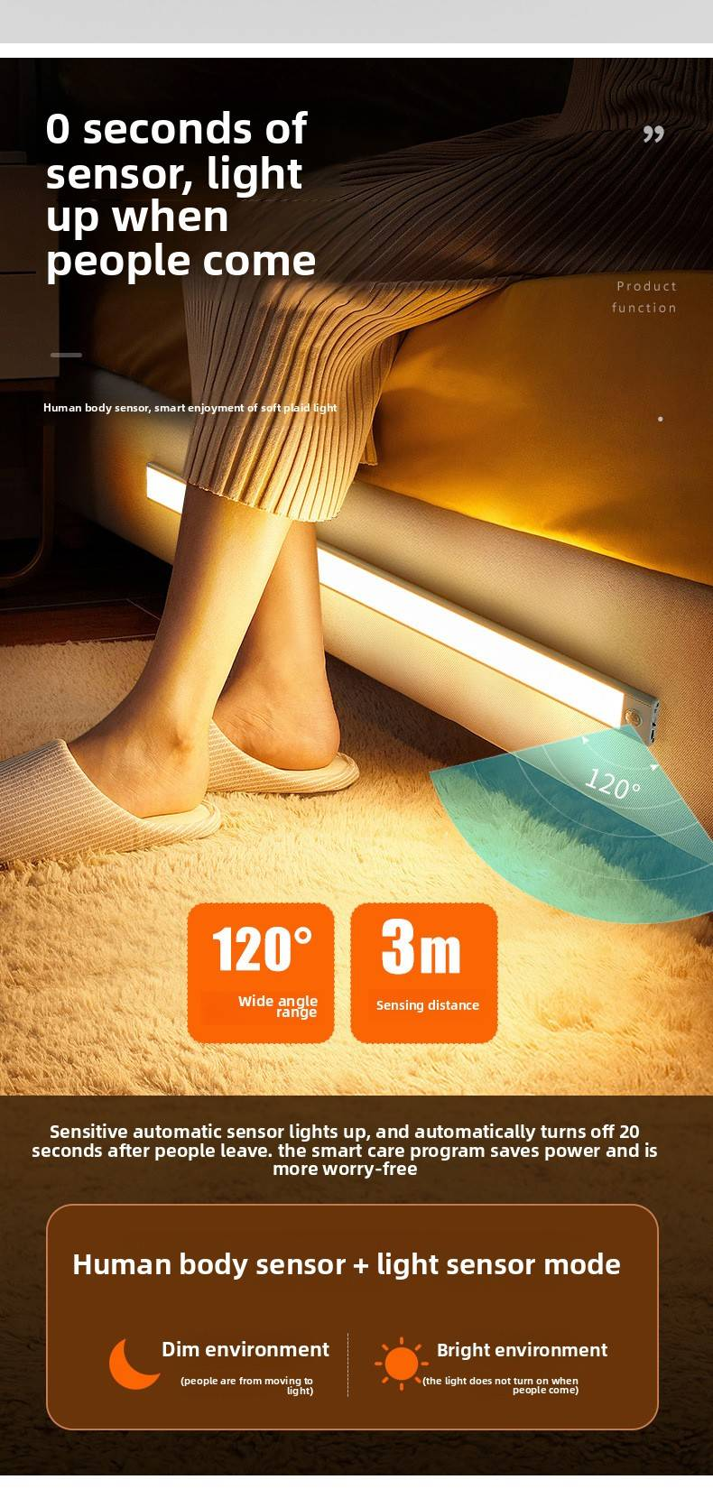 Striscia luminosa a LED con sensore di movimento intelligente - Ricaricabile, magnetica e autoadesiva per armadio/cucina/cantinetta (telecomando, dimmerabile, IP54, impermeabile)_voghion.com