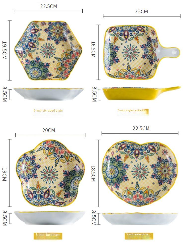 Bohemian Underglaze Ceramic Dinnerware Set - Hand-Painted Bowls & Plates For Rice Noodles & Fish Serving_voghion.com