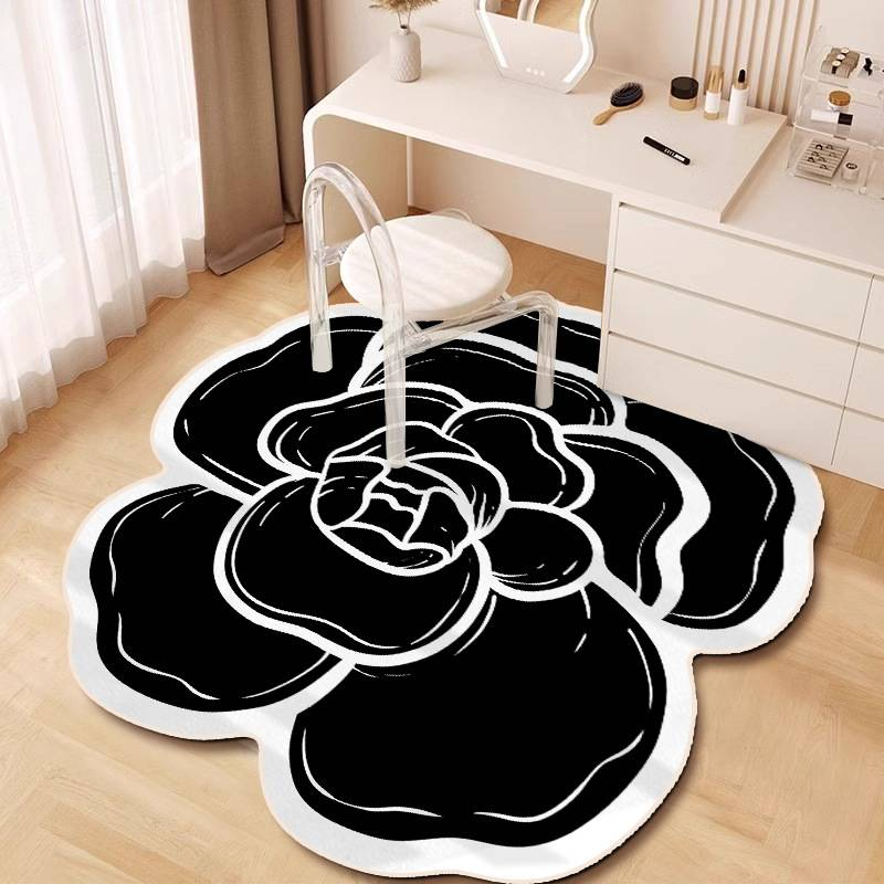 Printed Polyester Rug – Floral Bohemian Vanity Mat, Non-Slip Irregular Shape For Bedroom & Dressing Room, Washable Light Luxury Decor_voghion.com