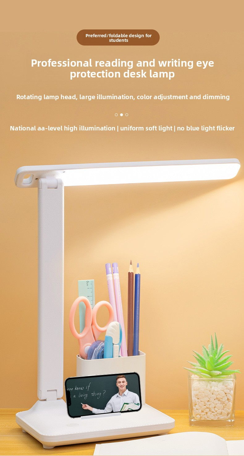 Lampada da scrivania a LED regolabile con controllo touch – Lampada da studio pieghevole per la cura degli occhi (3 modalità colore, ricaricabile tramite USB, rotazione a 360°, certificata CE)_voghion.com