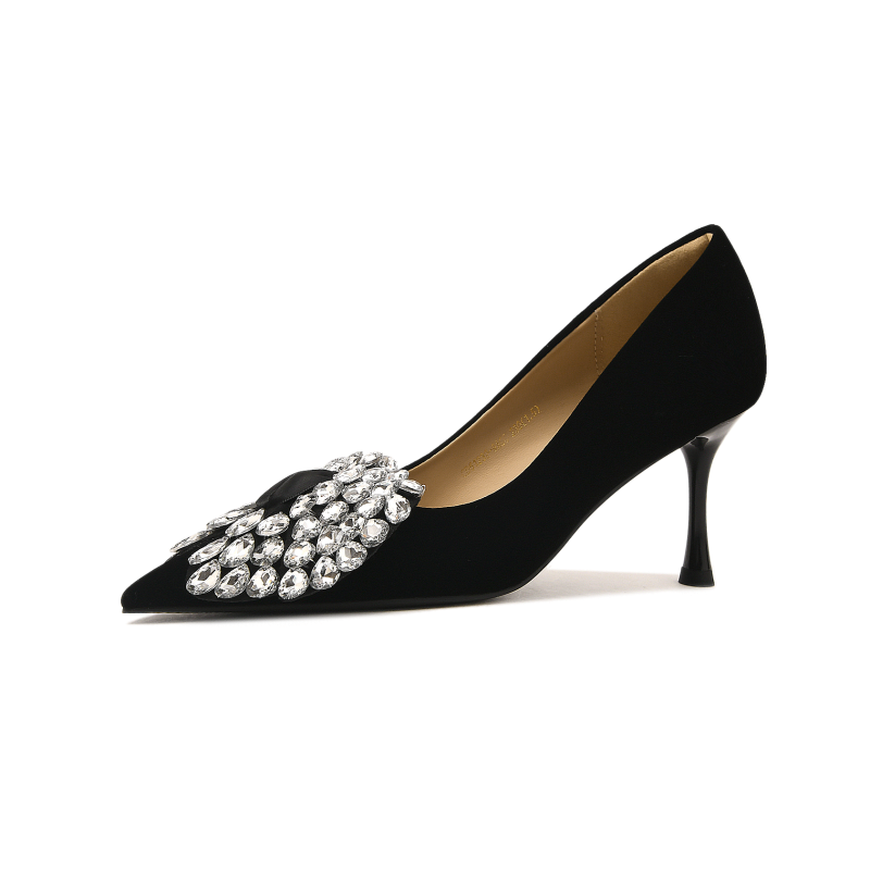 Cameido Women's High Heels - 7.5CM Pointed Toe Stiletto Pumps With TPU Sole & Velvet Fabric (Black/Burgundy)_voghion.com