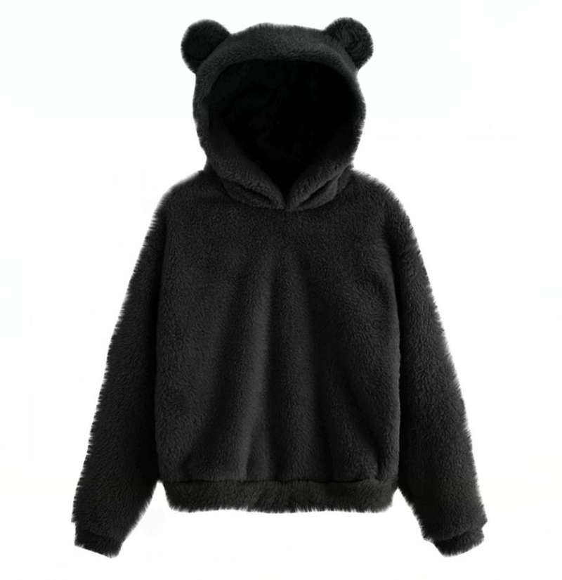 Maglione con cappuccio e orecchie di coniglio in peluche da donna: pullover caldo e foderato in pile, vestibilità ampia e oversize, maglia invernale carina e calda per abbigliamento casual e streetwear._voghion.com