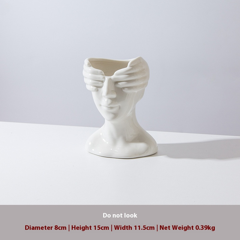 Modern Abstract Face Vase – Handcrafted Ceramic Sculpture With Glazed Finish, Minimalist Home Decor For Living Room, Office & Gift Giving_voghion.com