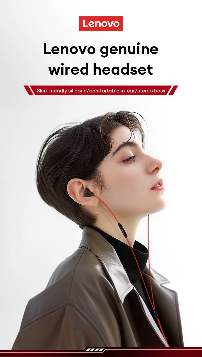 Original Lenovo TW15 New In-Line Control Gaming Wired Headset Soft Ear Cap High Quality Music Sports In-Ear Headset_voghion.com