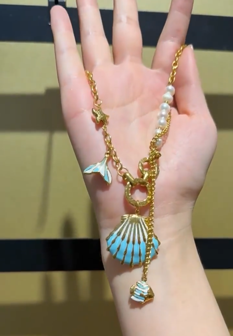 Perle, Muschel, Fischschwanz-Anhänger, aus Edelstahl, 18 Karat galvanisiert, einfache Halskette_voghion.com