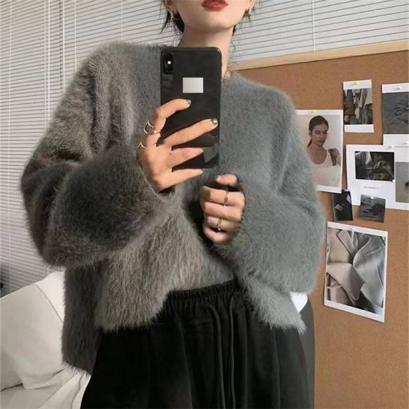 Pull oversize en tricot imitation vison pour femme – Pull doux et confortable à manches longues, tunique décontractée vintage ample_voghion.com