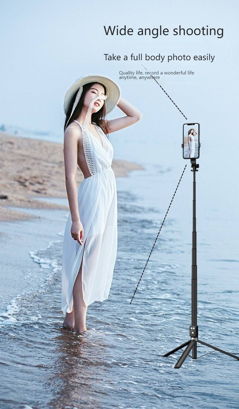 Bluetooth Selfie Stick Tripod With LED Fill Light, 1.7M Extendable Phone Holder For TikTok/YouTube, Anti-Shake & 360° Rotation (Black/Pink)_voghion.com
