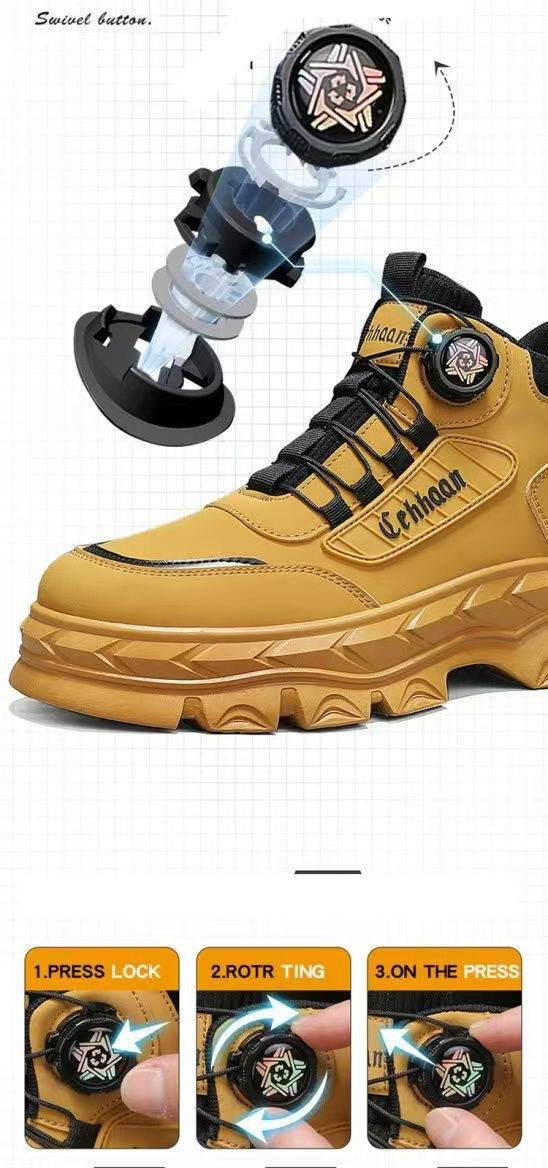 Stivali da lavoro alti casual da uomo con suola spessa per uso quotidiano e all'aperto - Stivali Martin comodi e antiscivolo in giallo, verde, nero_voghion.com