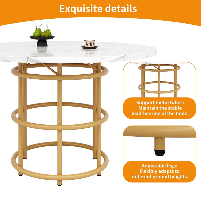 Ronder Esstisch 100x76cm Mit Marmorplatte, Goldene Ringbeine_voghion.com