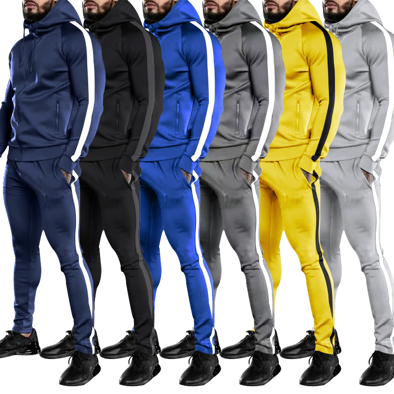 New Autumn and Winter Hooded Colorful Running Training Fitness Youth Sports Set Men's_voghion.com