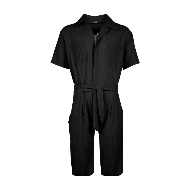 Man's clothing Summer casual sports jumpsuit men summer loose short sleeve T-shirt shorts cotton linen suit men_voghion.com