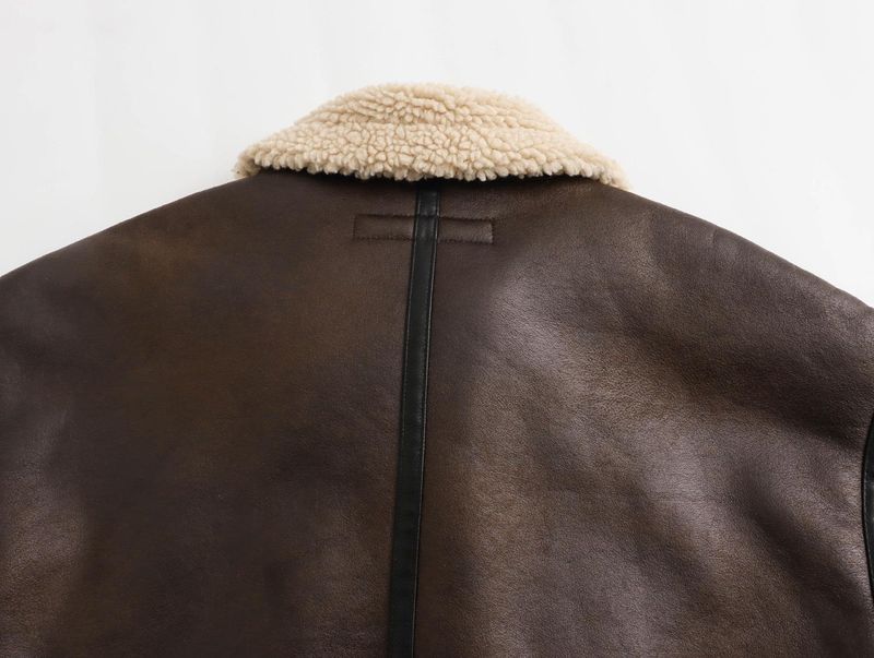 Women's Vintage Biker Jacket Faux Fur Lined Short Coat Winter Warm Zip-Up Outerwear Street Style_voghion.com
